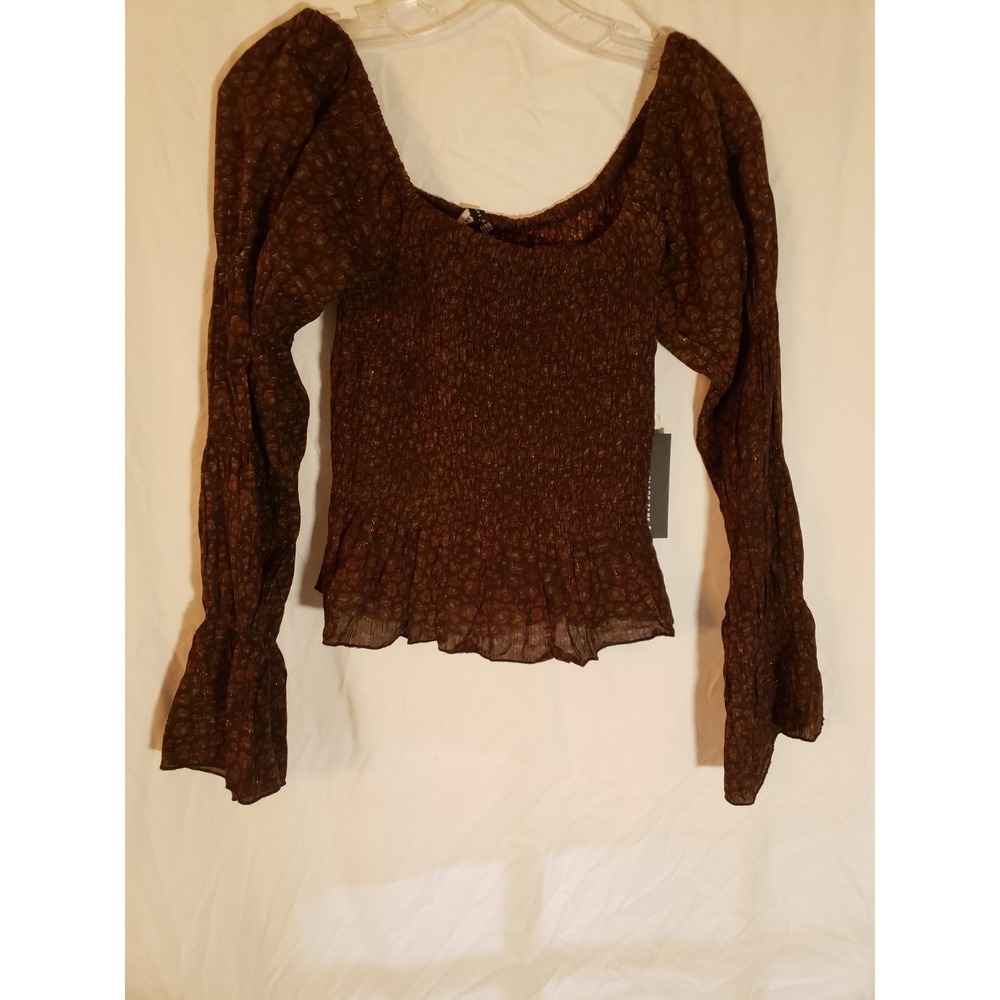 Women's Black Tape Long Sleeve Brown Shimmer Cropped Top Size S